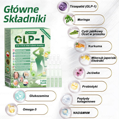 👨‍⚕‍DOOEKA® GLP-1 8 w 1 Fit & Vital roztwór doustny – Raz dziennie, widoczne zmiany w ciągu 7 dni / W przypadku otyłości, zdrowia serca i układu krążenia, cukrzycy, bezdechu sennego, zdrowia jelit, problemów ze stawami i wielu innych