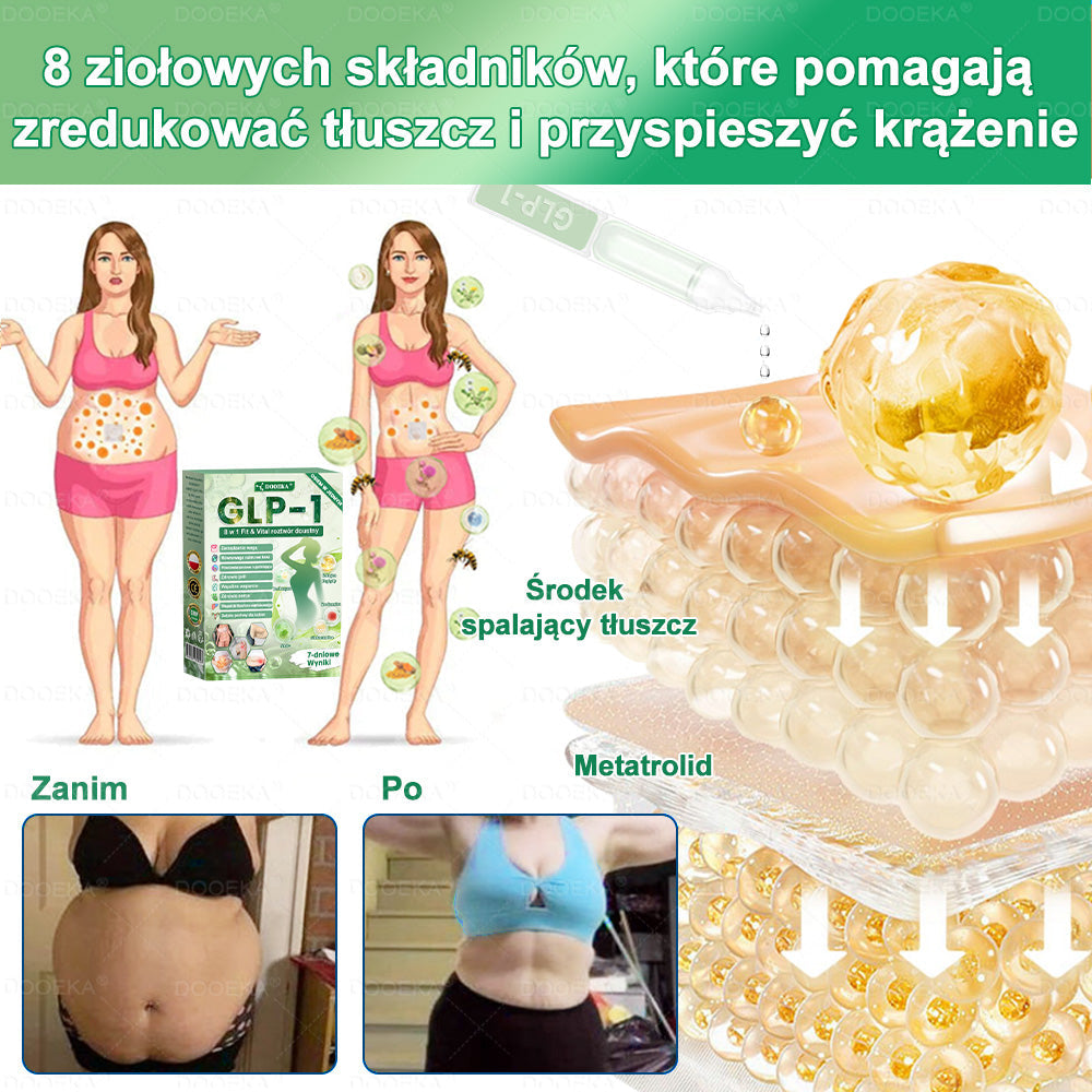 👨‍⚕‍DOOEKA® GLP-1 8 w 1 Fit & Vital roztwór doustny – Raz dziennie, widoczne zmiany w ciągu 7 dni / W przypadku otyłości, zdrowia serca i układu krążenia, cukrzycy, bezdechu sennego, zdrowia jelit, problemów ze stawami i wielu innych