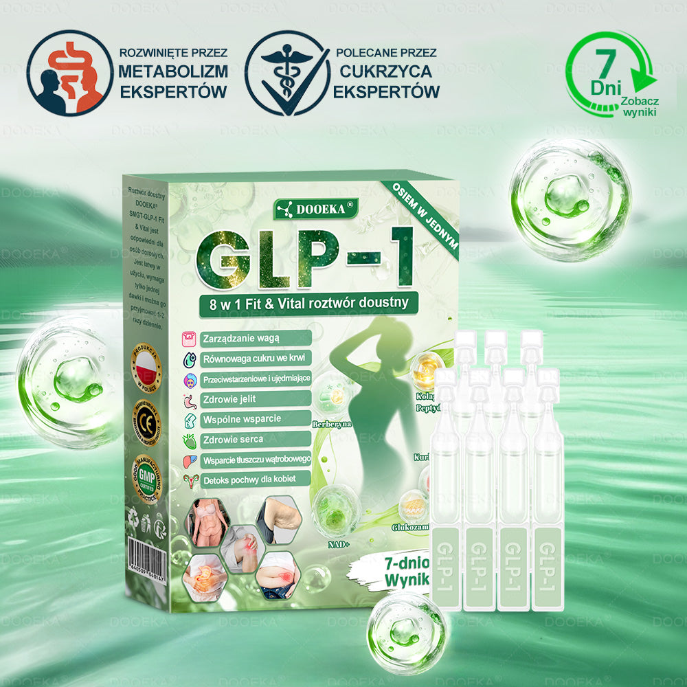 👨‍⚕‍DOOEKA® GLP-1 8 w 1 Fit & Vital roztwór doustny – Raz dziennie, widoczne zmiany w ciągu 7 dni / W przypadku otyłości, zdrowia serca i układu krążenia, cukrzycy, bezdechu sennego, zdrowia jelit, problemów ze stawami i wielu innych