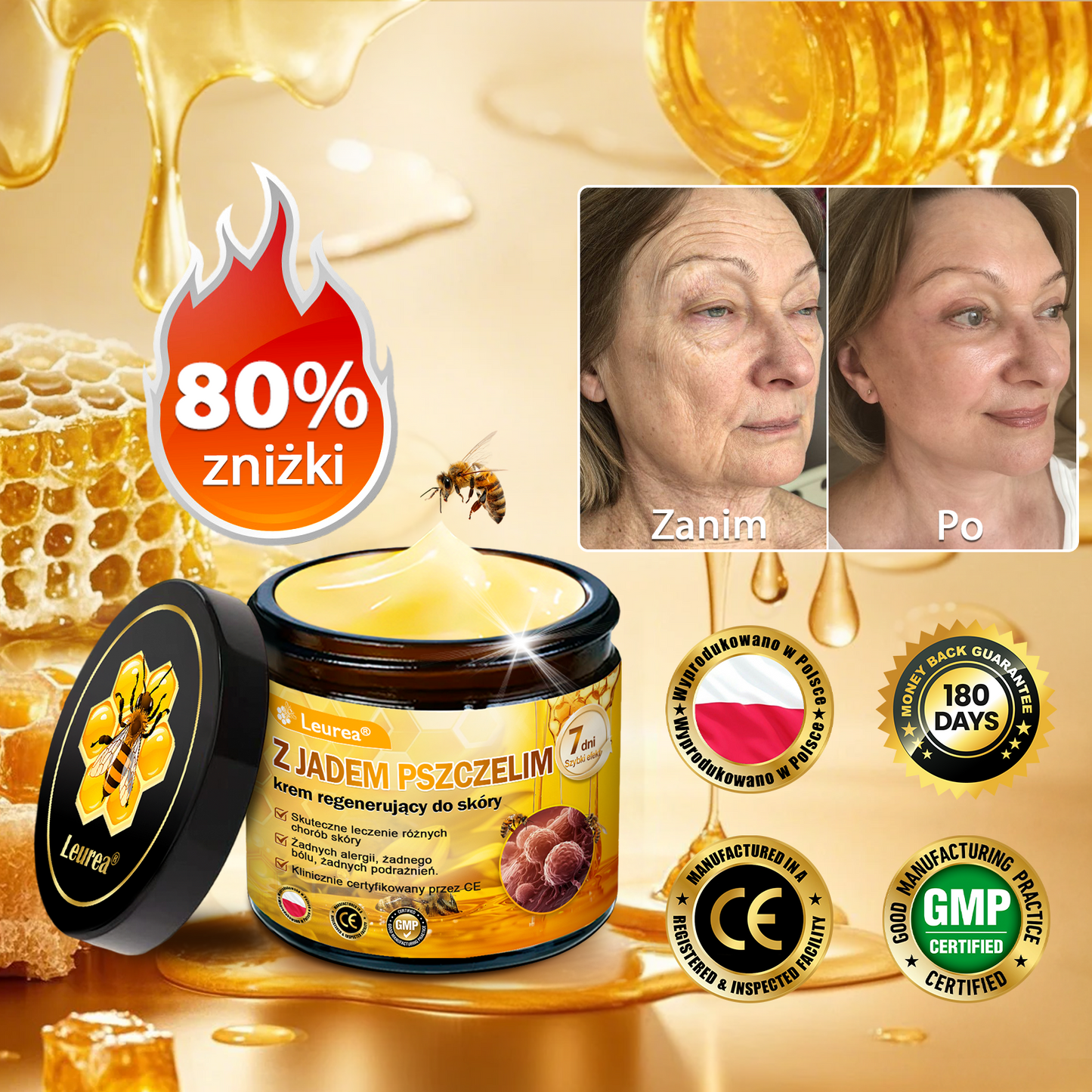 ✨✨Leurea® Krem Regenerujący z Jadem Pszczelim🔥 Naturalna regeneracja skóry, wygładzenie zmarszczek i promienna cera-50 ml