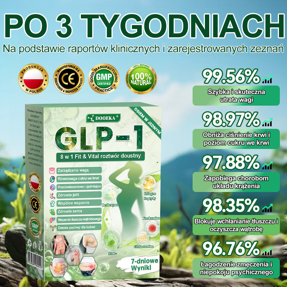 👨‍⚕‍DOOEKA® GLP-1 8 w 1 Fit & Vital roztwór doustny – Raz dziennie, widoczne zmiany w ciągu 7 dni / W przypadku otyłości, zdrowia serca i układu krążenia, cukrzycy, bezdechu sennego, zdrowia jelit, problemów ze stawami i wielu innych