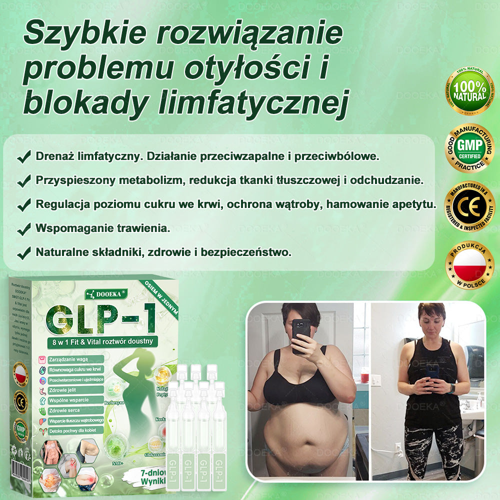 👨‍⚕‍DOOEKA® GLP-1 8 w 1 Fit & Vital roztwór doustny – Raz dziennie, widoczne zmiany w ciągu 7 dni / W przypadku otyłości, zdrowia serca i układu krążenia, cukrzycy, bezdechu sennego, zdrowia jelit, problemów ze stawami i wielu innych